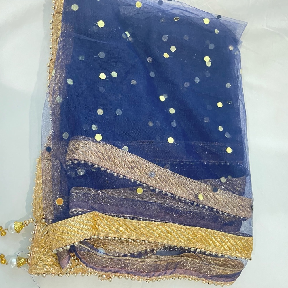 New Shawl/ Duppatta 3 set Duppatta Gold blue & Grape